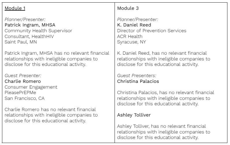 Faculty disclosures